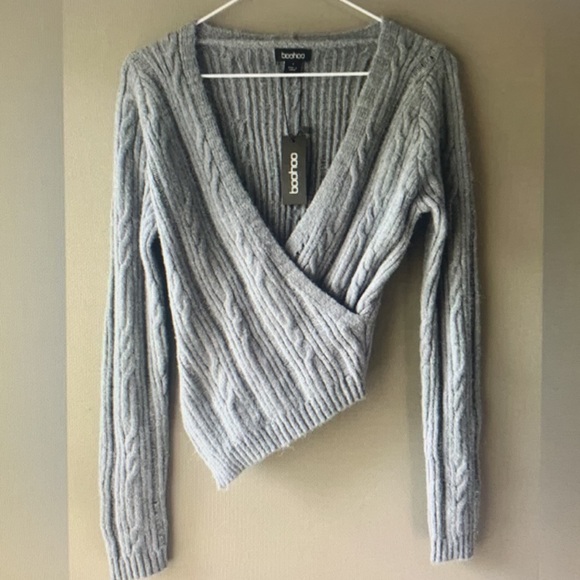 Boohoo Gray Wrap Sweater - Picture 2 of 4